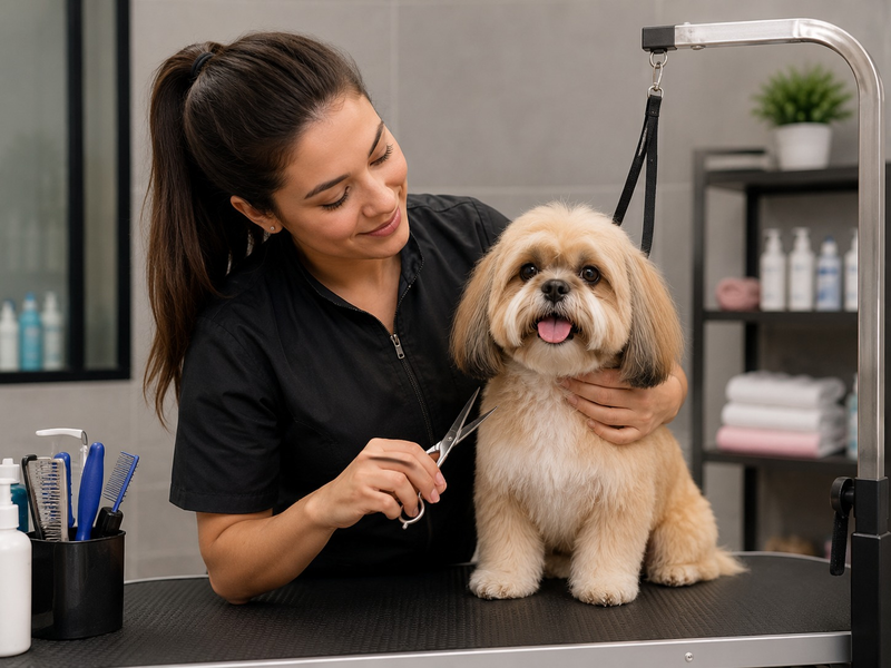 Profissional fazendo tosa em um cão